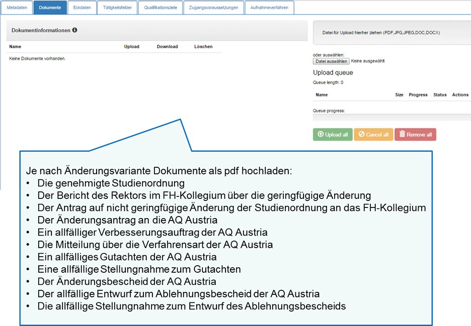 Registerkarten STG-Ebene: Dokumente