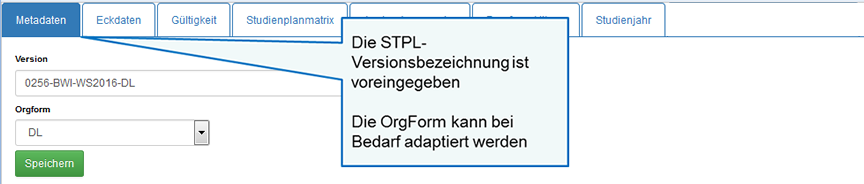 Registerkarten STG-Ebene: Metadaten