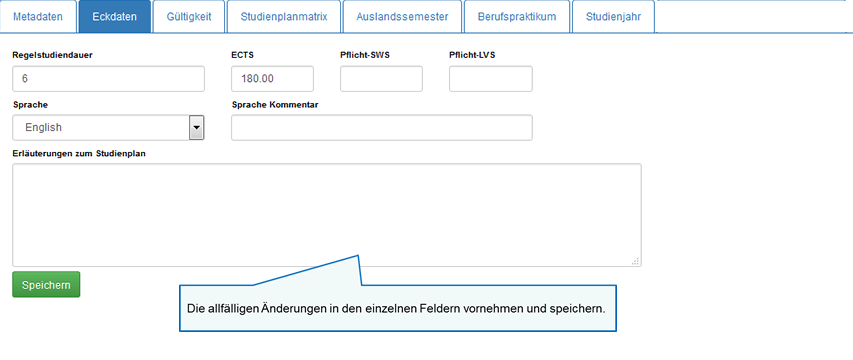 Registerkarten STG-Ebene: Eckdaten