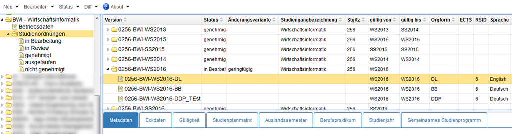 Registerkarten OrgForm-Ebene