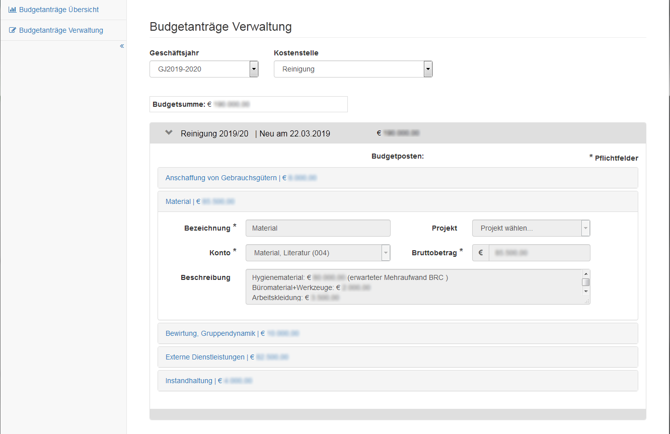 Budgetanträge Verwaltung