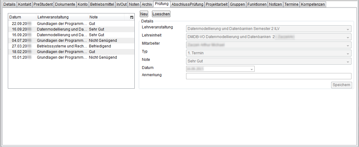 Registerkarte Prüfung